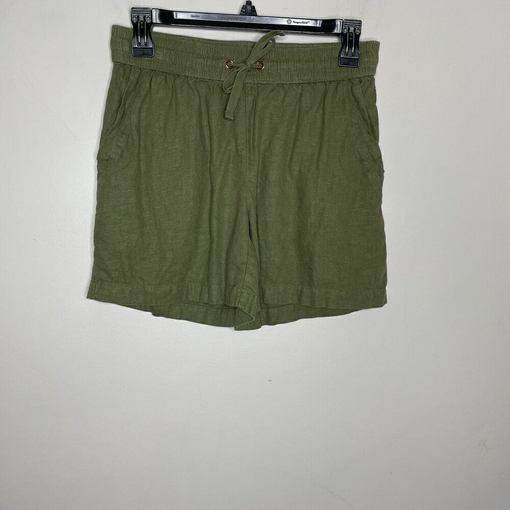 NAUTICA Shorts Women XS Green Linen Blend Drawstring Elastic Waist Logo